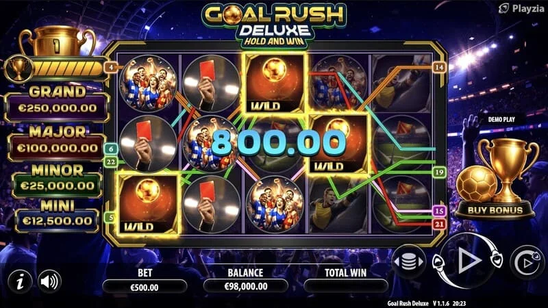 Goal Rush Deluxe - ベースゲーム、勝利ラインの出現